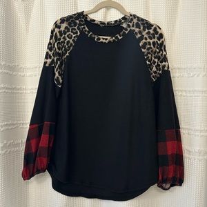 Red checked plaid with cheetah shoulders